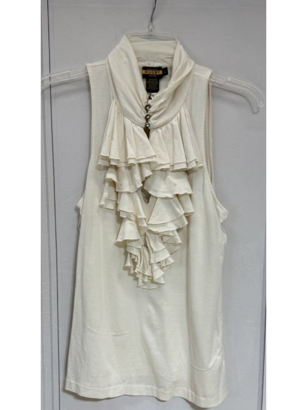 RUGBY RALPH LAUREN Women's Shirt Ruffle Top Sleeveless Cream Size L Feminine
